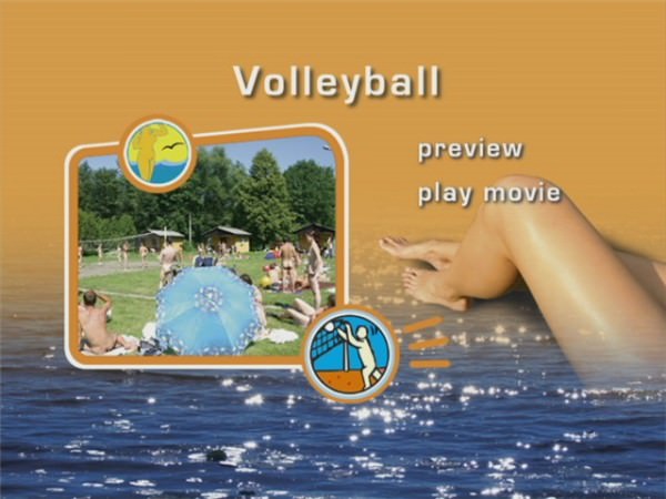 Family nudism - game competition in volleyball outdoors Family nudism - game competition in volleyball outdoors