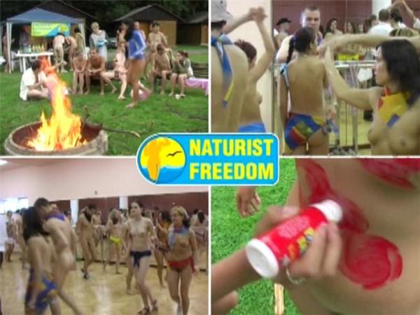 Family nudism - game competition in volleyball outdoors Family nudism - game competition in volleyball outdoors