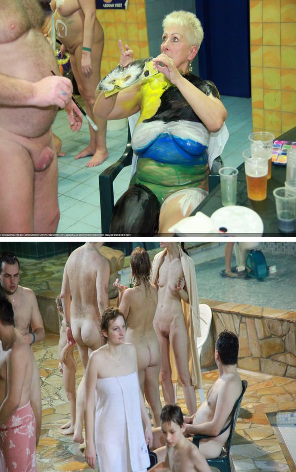 Nudists in the pool and bodyart Nudists in the pool and bodyart